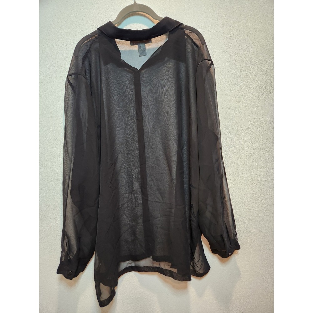 Maggie McNaughton Women 2X Black Sheer Button Down Long Sleeve Blouse Top - Picture 2 of 5